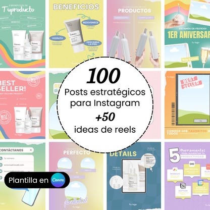 Plantilla Canva - 100 posts estratégicos para Instagram