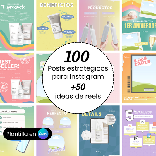 Plantilla Canva - 100 posts estratégicos para Instagram